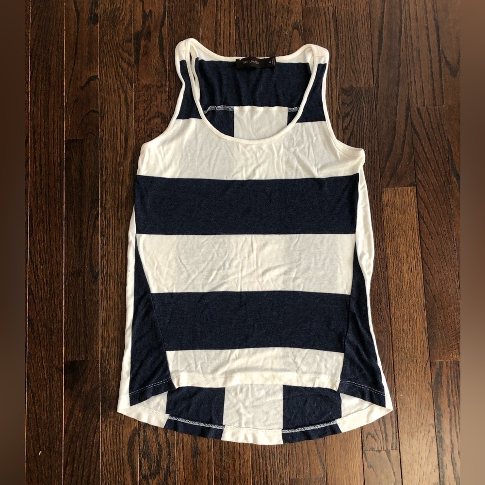 The Limited Women’s XS Heathered Navy Blue/Cream Striped Sleeveless Tank - VGUC!